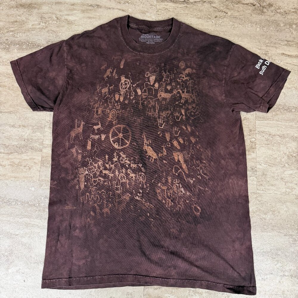 The Mountain - Short Sleeve Shirt L Petroglyph Rock Art Cave Painting Brown